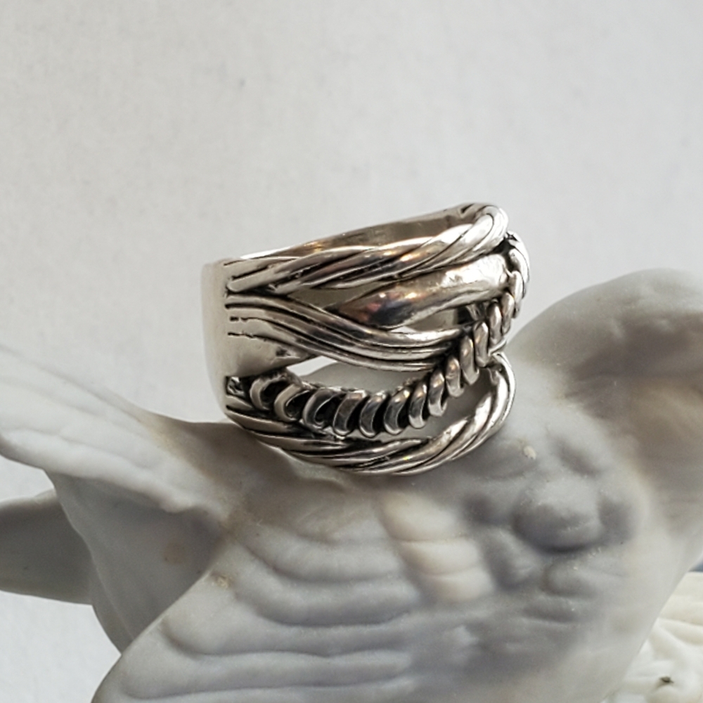 PZ 925 Sterling Texturized Rope Weave Band Ring 6.75 - Picture 5 of 16